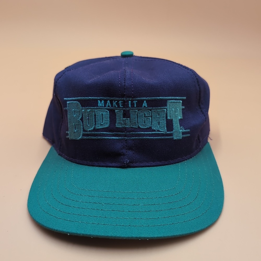 Vtg Purple Teal " Make It A Bud Light" Hat One Size Fits All USA Snapback NWOT